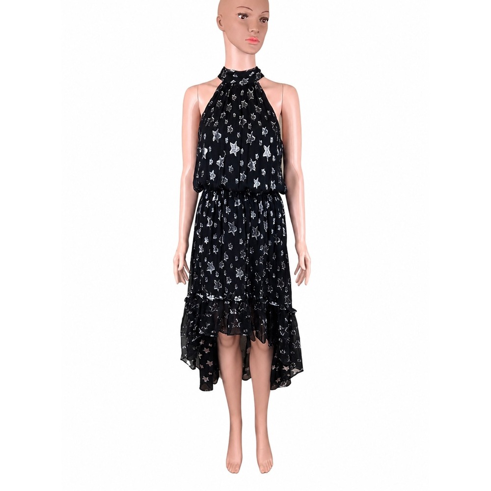 Ramy Brook Ebony Dress S NWT Silk Metallic Star High Low Halter